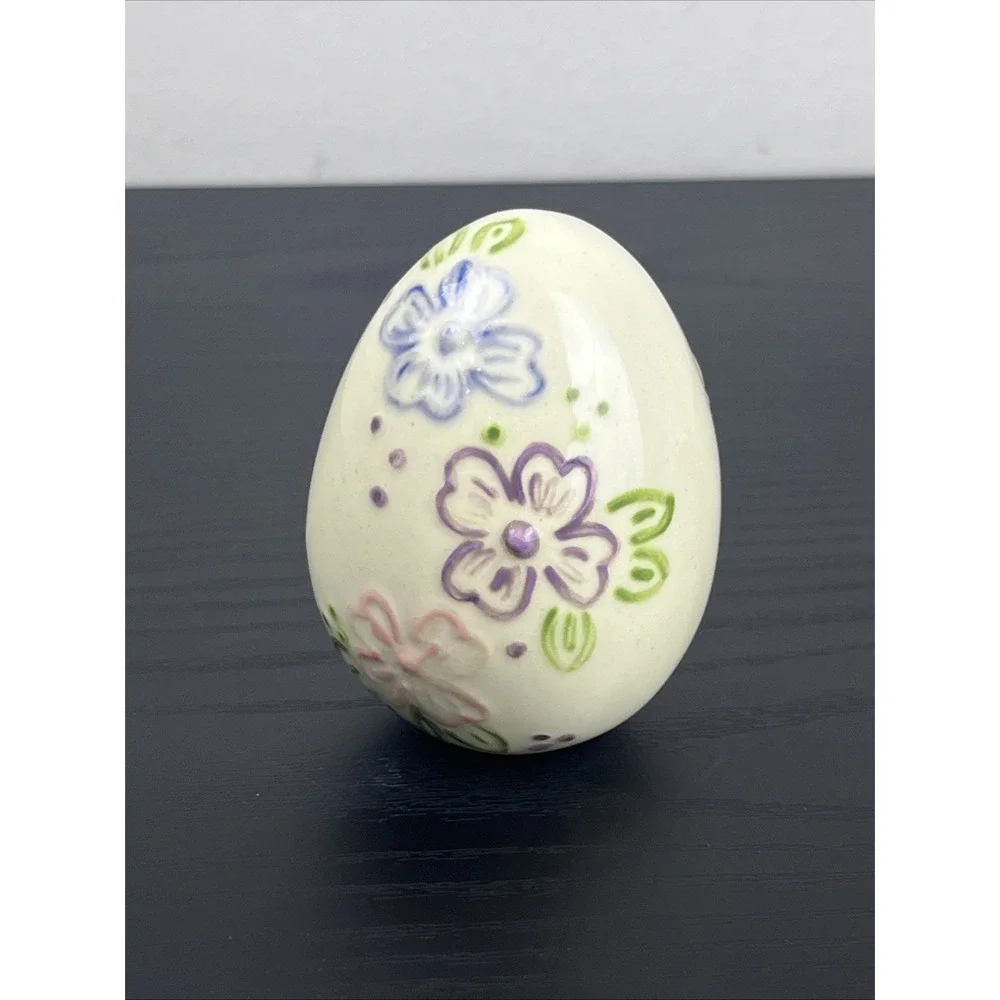 Vintage Ceramic Easter Egg Flower Butterfly Spring Decor Hand Painted